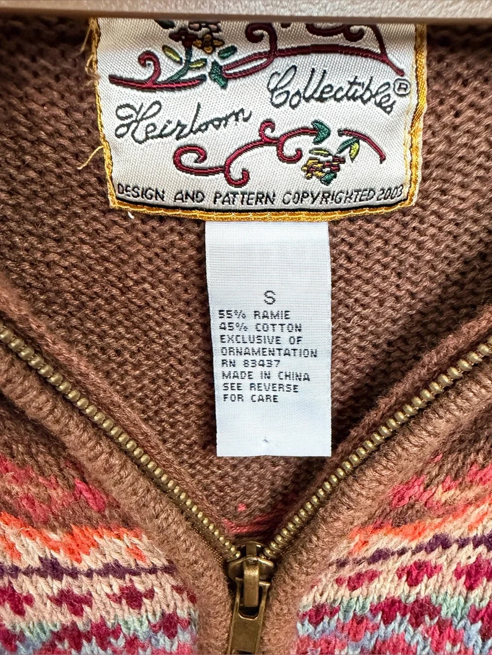 VTG 2001 Heirloom Collectibles Sweater Fair Isle Cardigan Full Zip Womens Small - Picture 4 of 8